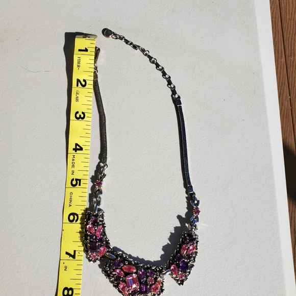 Vintage Barclay Signed Rhinestone Choker Necklace; purple and pink stones - Picture 2 of 7